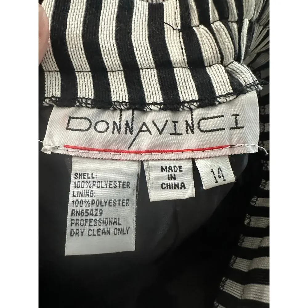 DONNA VINCI Black White Striped Church Suit Skirt Jacket Set Rhinestone Trim 14 - Picture 9 of 10